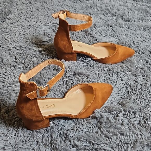 New Chase + Chloe Block Heel Pointed Toe Shoes Sz 7 Faux Brushed Suede - Picture 3 of 12